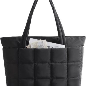 Expandable Tote Bag for Women, Puffer Work Tote Handbag, Quilted Carry-On Travel Gym Bag