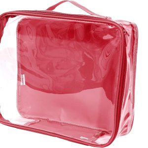 Medium Clear Travel Packing Cube/See-Through Clothes Organizer for Carry on & Checked Suitcase, RV or Camping/Transparent Storage Cell/Doll Storage/Game Day Stadium Approved (Burgundy)