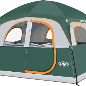UNP Tents 6 Person Waterproof Windproof Easy Setup,Double Layer Family Camping Tent with 1 Mesh Door & 5 Large Mesh Windows -10'X9'X78in(H)